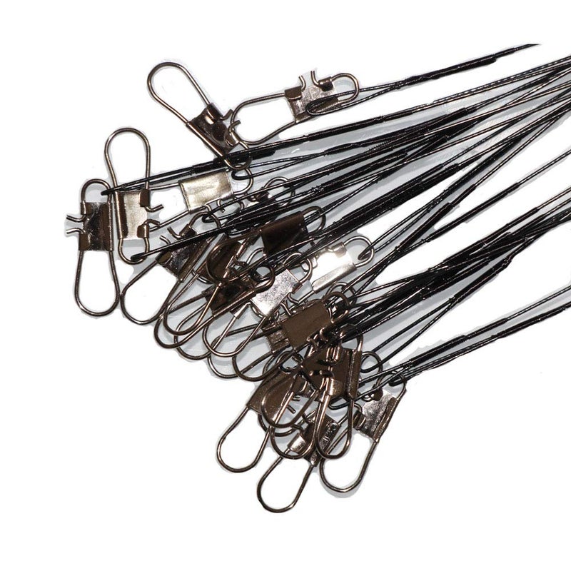 Laxygo 50pcs Fishing Wire Leaders Heavy Duty Nylon-Coated Fishing Line Wire Leaders with Swivels and Snaps 6inch Black/Green/Silver (50pcs Black, 6 inch) - Image 2